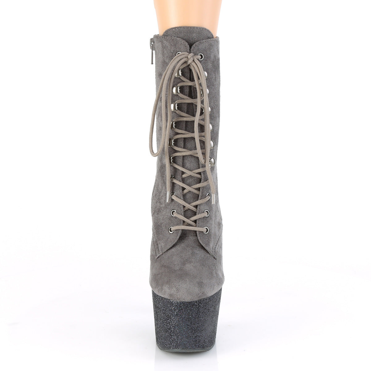 Pleaser Womens Ankle Boots ADORE-1020FSMG Grey Faux Suede/Grey Multi Mini Glitter