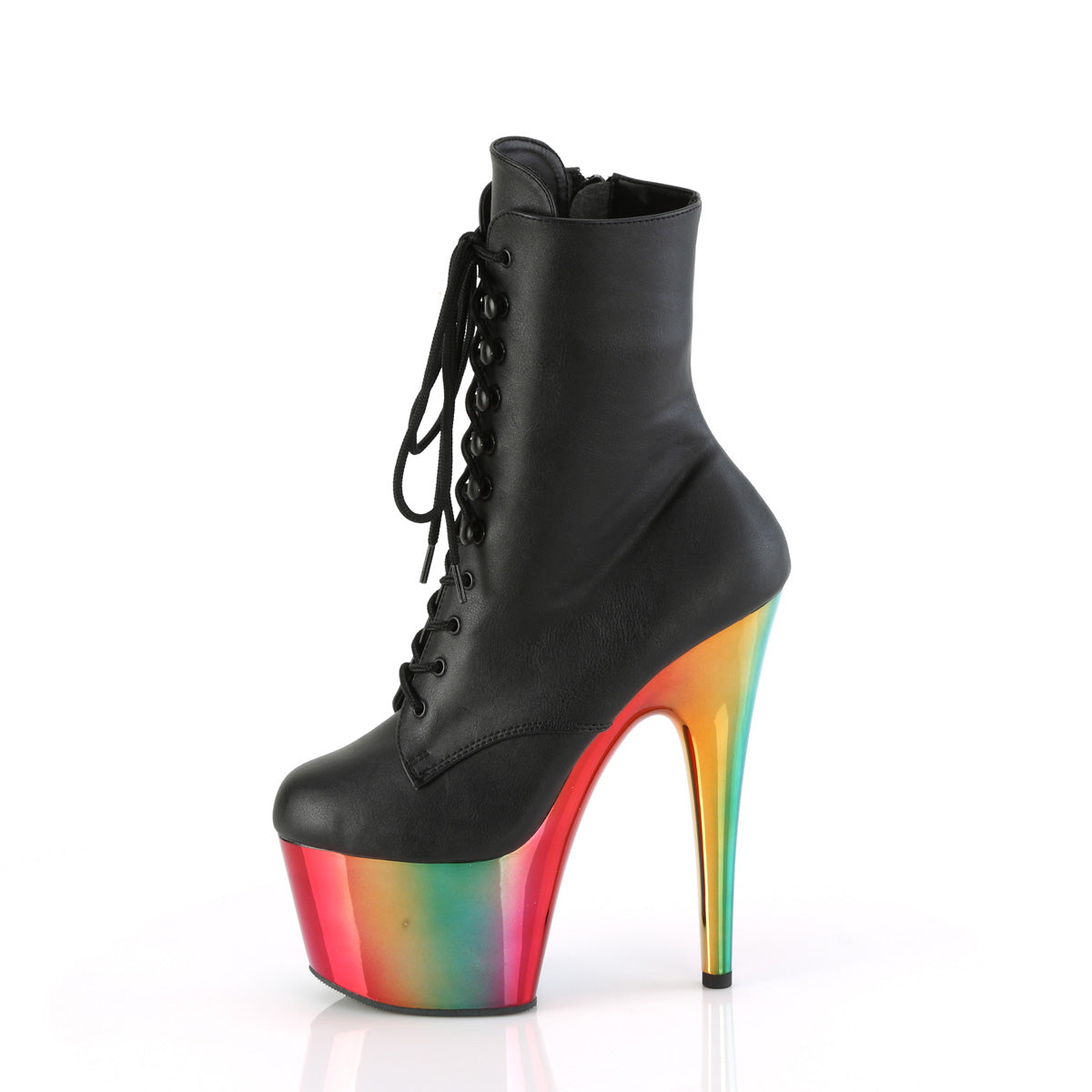 Pleaser Ankle Boots ADORE-1020RC Blk Faux Leather/Rainbow Chrome