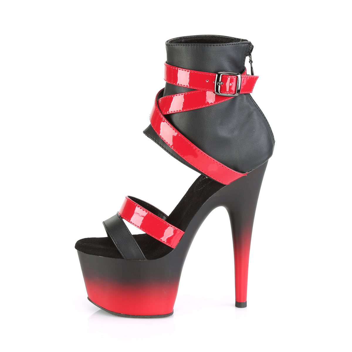 Pleaser Womens Sandals ADORE-700-15 Blk Faux Leather-Red Pat/Blk-Red Matte