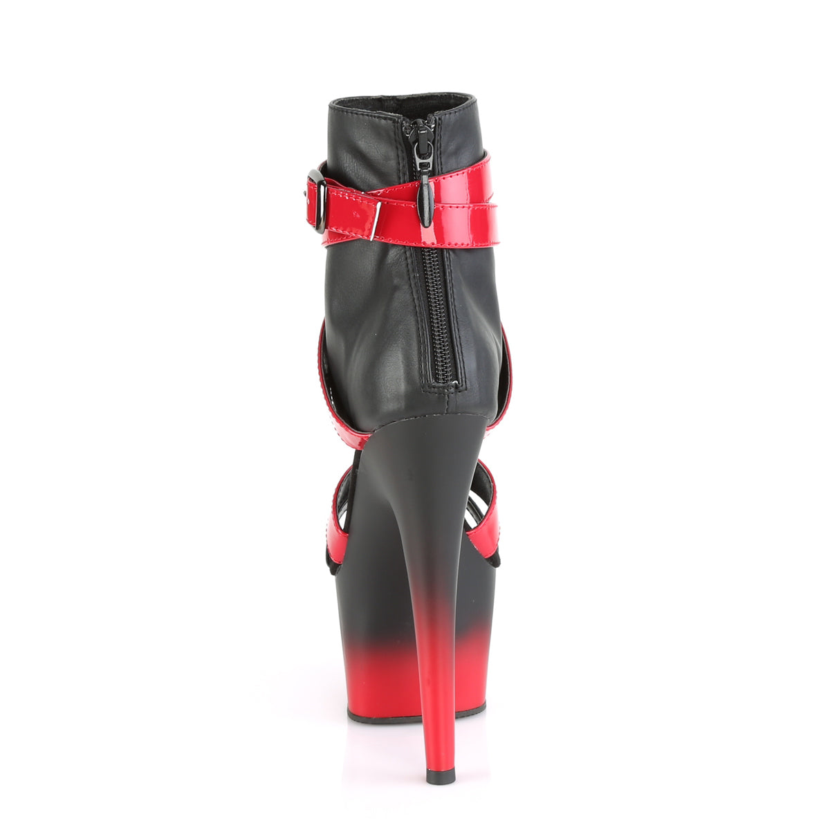 Pleaser Womens Sandals ADORE-700-15 Blk Faux Leather-Red Pat/Blk-Red Matte