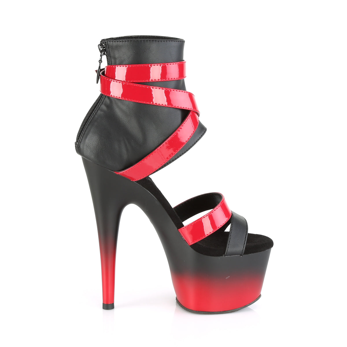 Pleaser Womens Sandals ADORE-700-15 Blk Faux Leather-Red Pat/Blk-Red Matte