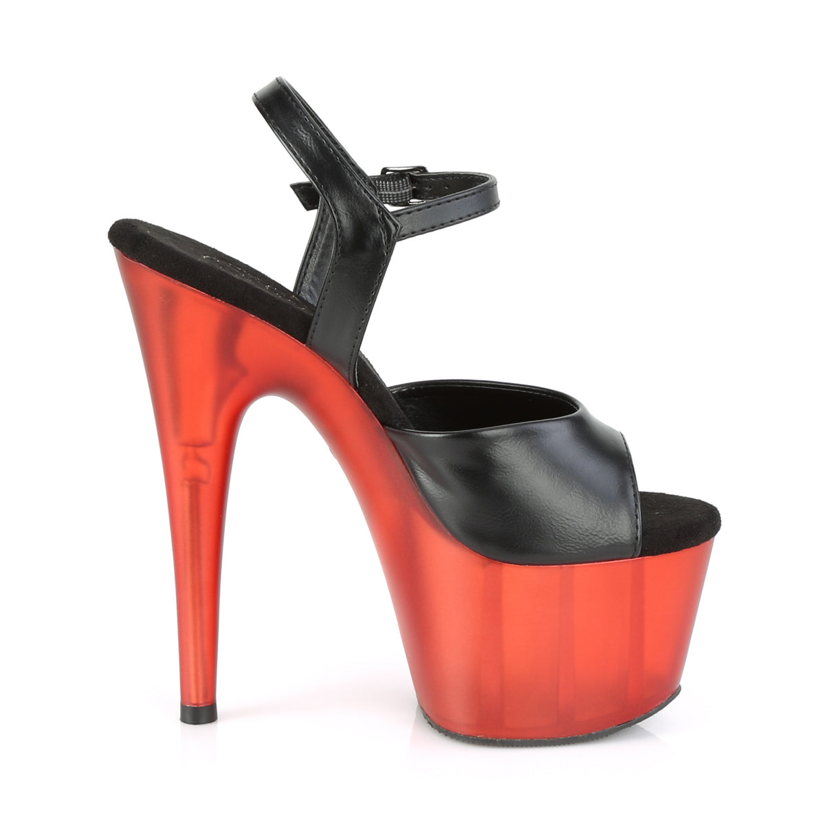Pleaser Womens Sandals ADORE-709T Blk Faux Leather/Frosted Red
