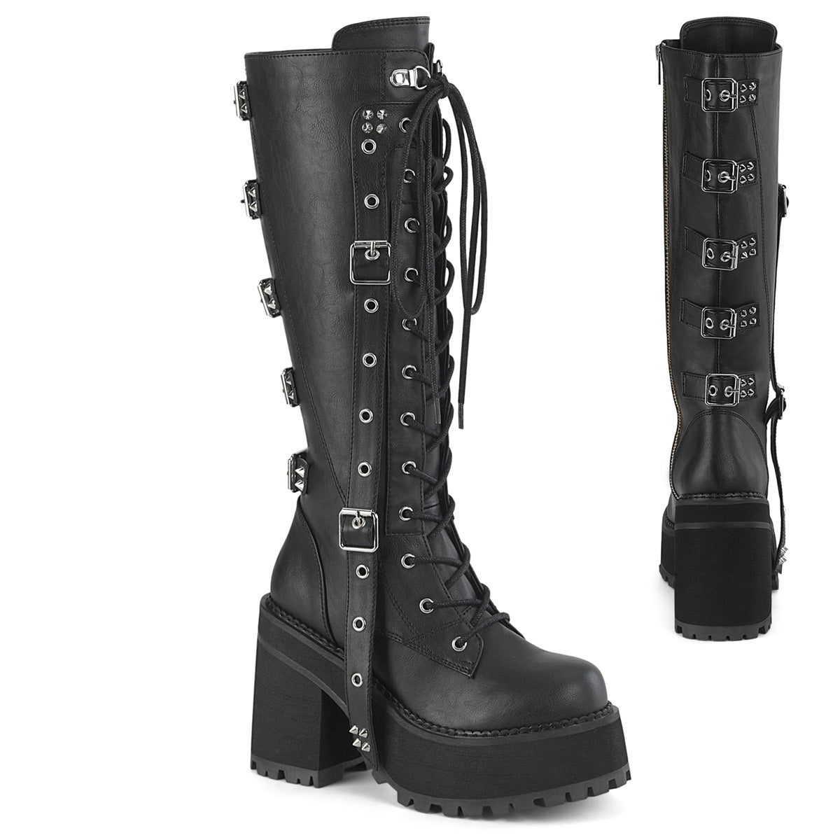 DemoniaCult ASSAULT-218 Blk Vegan Leather