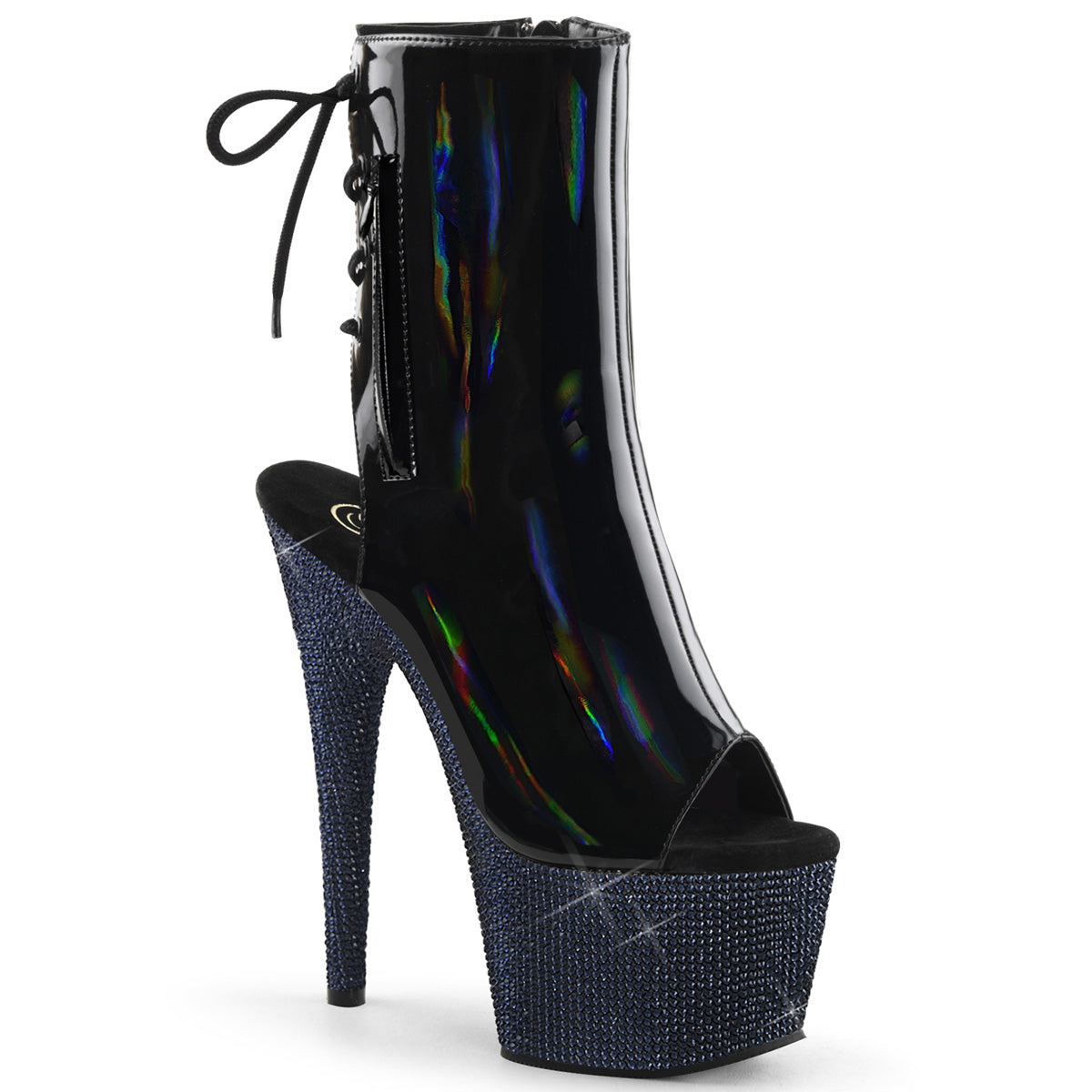 Pleaser Ankle Boots BEJEWELED-1018DM-7 Blk Holo Pat/Midnight Blk RS