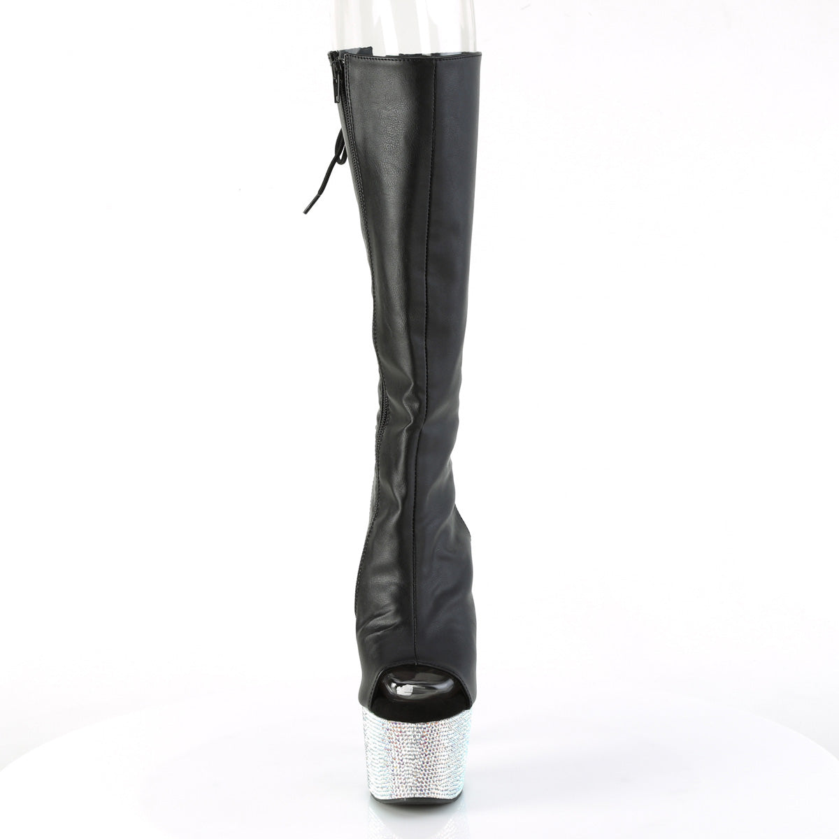 Pleaser Boots BEJEWELED-2018-7 Blk Faux Leather/Slv AB RS