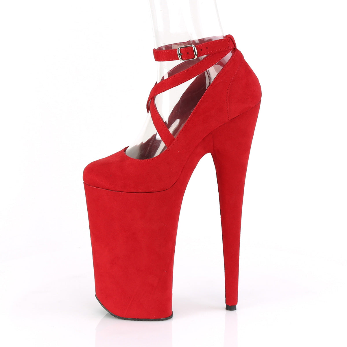 Pleaser Womens Sandals BEYOND-087FS Red Faux Suede/Red Faxu Suede