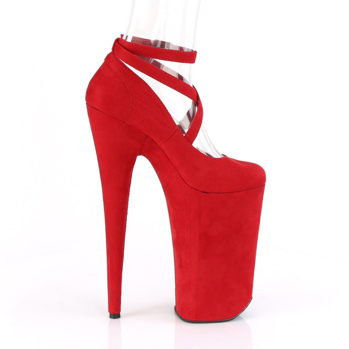Pleaser Womens Sandals BEYOND-087FS Red Faux Suede/Red Faxu Suede
