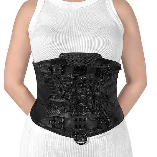 DemoniaCult Women's Clothing DA-310-SM Blk Str Faux Leather