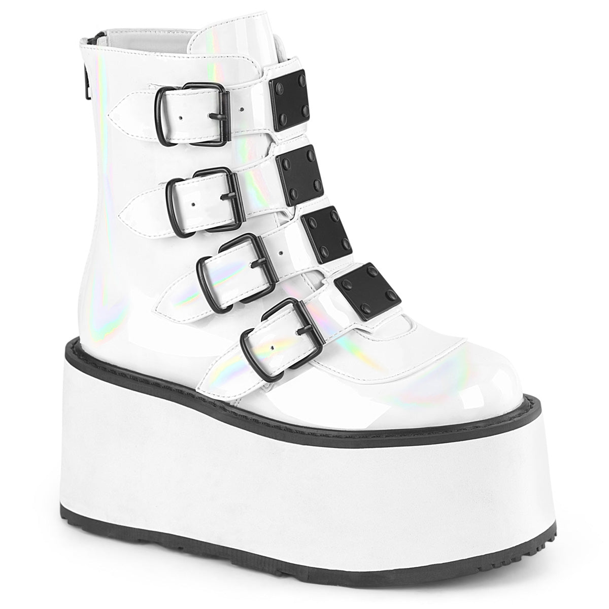 DemoniaCult Ankle Boots DAMNED-105 Wht Holo Pat