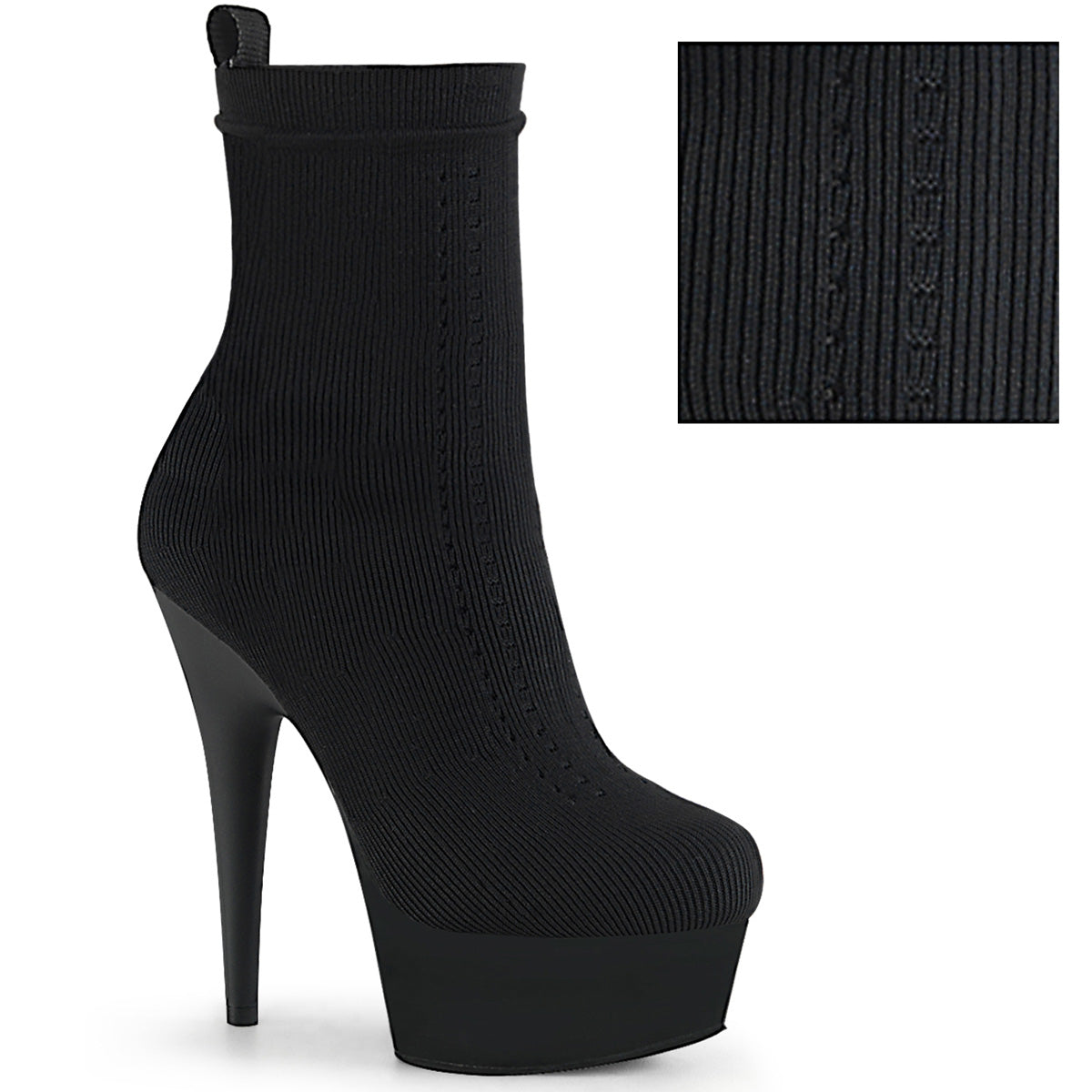 Pleaser Womens Ankle Boots DELIGHT-1002-1 Blk Stretch Knit Fabric/Blk Matte