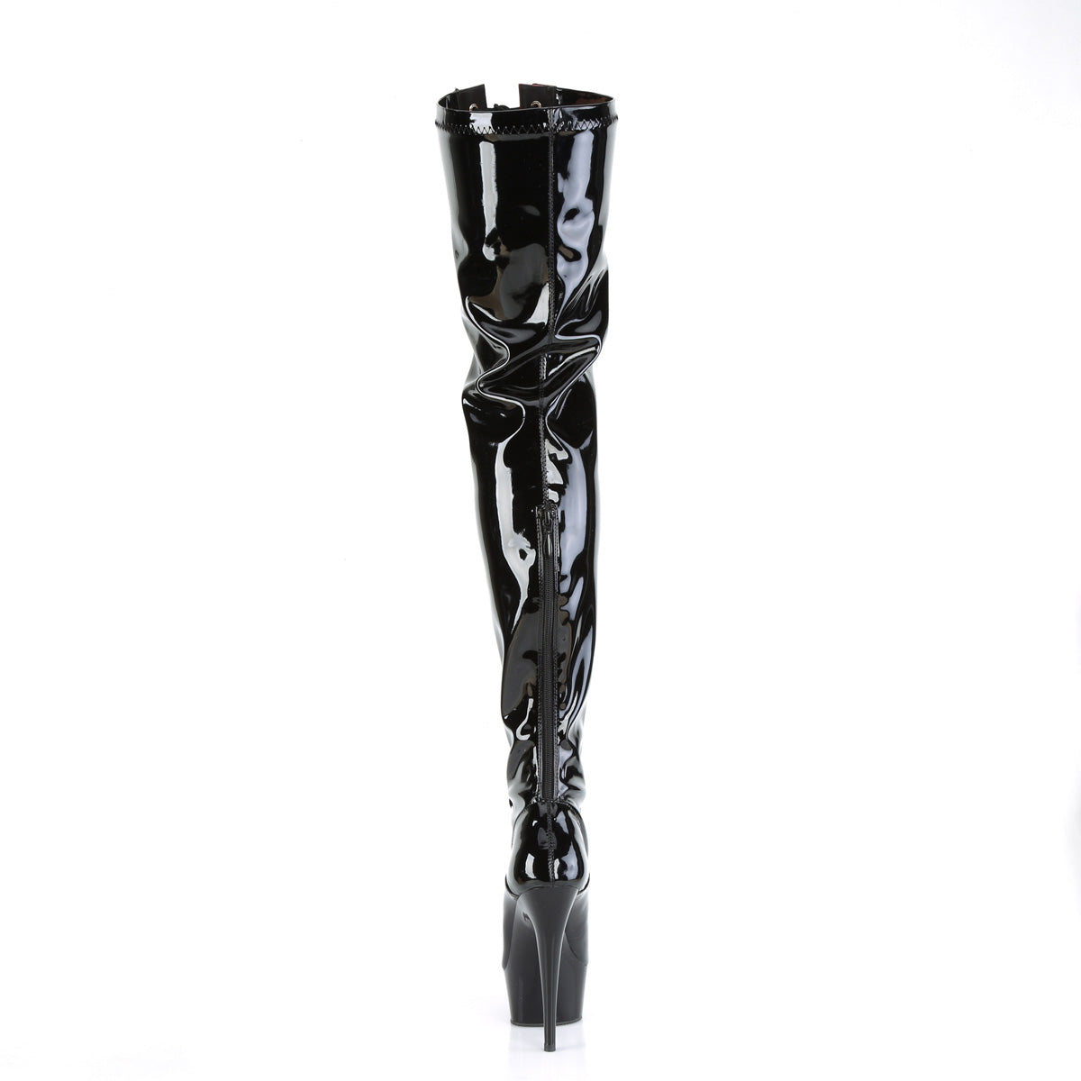 Pleaser Boots DELIGHT-3027 Blk-Red Str. Pat/Blk