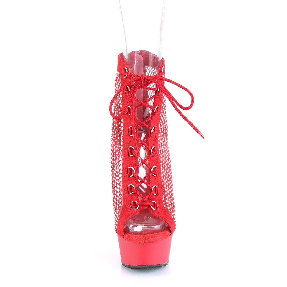 Pleaser Ankle Boots DELIGHT-600-33RM Red Faux Suede-RS Mesh/Red Matte
