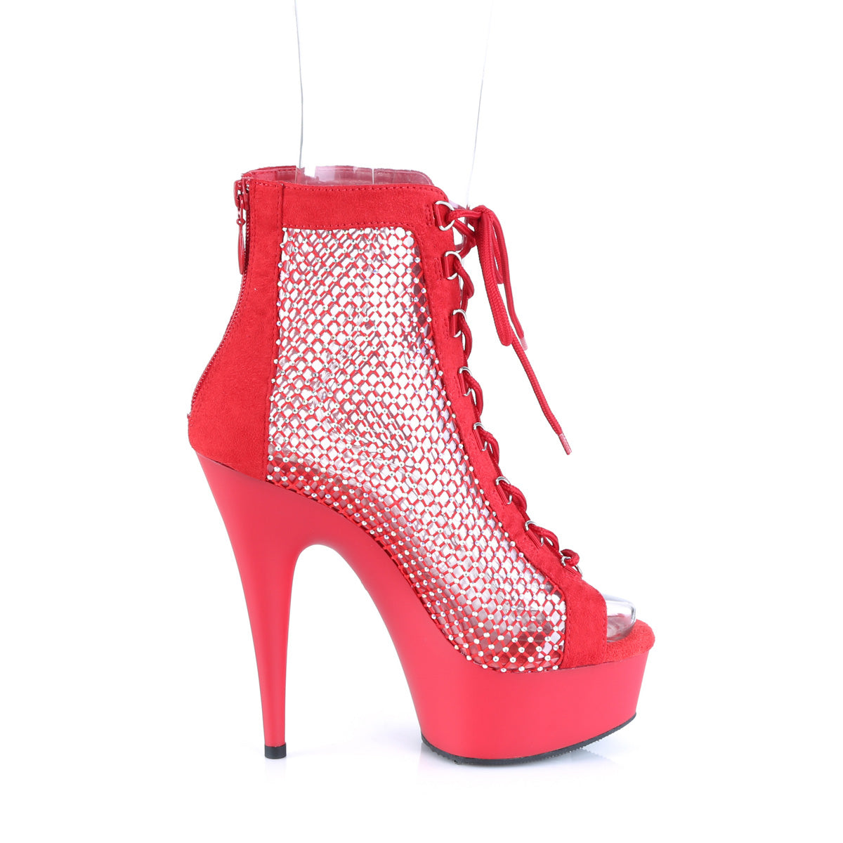 Pleaser Ankle Boots DELIGHT-600-33RM Red Faux Suede-RS Mesh/Red Matte
