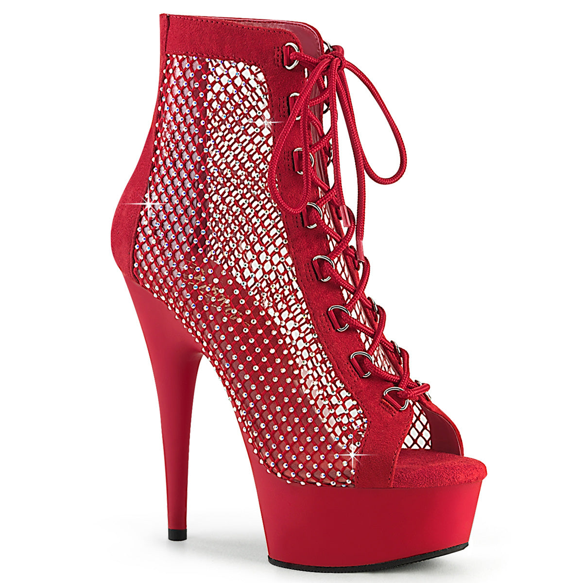 Pleaser Ankle Boots DELIGHT-600-33RM Red Faux Suede-RS Mesh/Red Matte