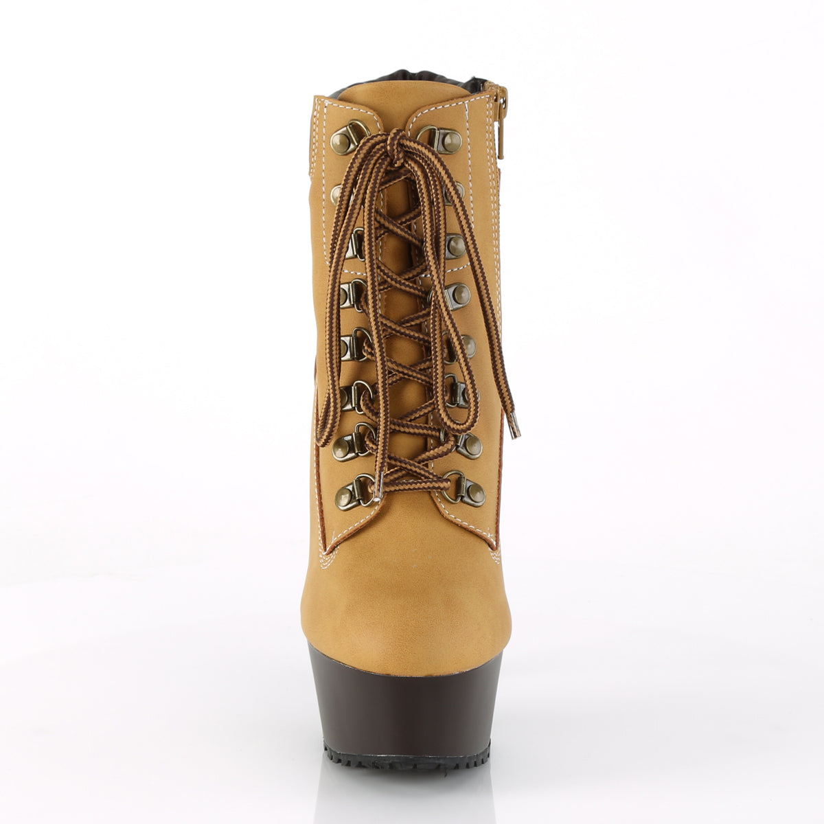 Pleaser Womens Ankle Boots DELIGHT-600TL-02 Tan Nubuck Faux Leather/Dark Brown Matte