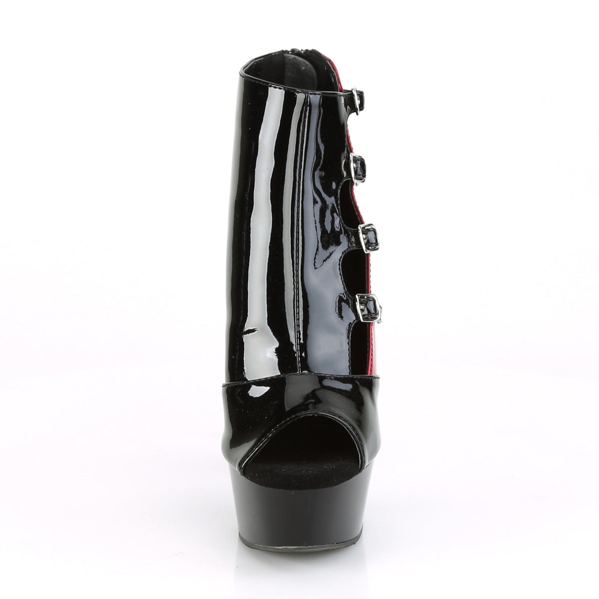 Pleaser Womens Sandals DELIGHT-681 Blk-Red Pat/Blk