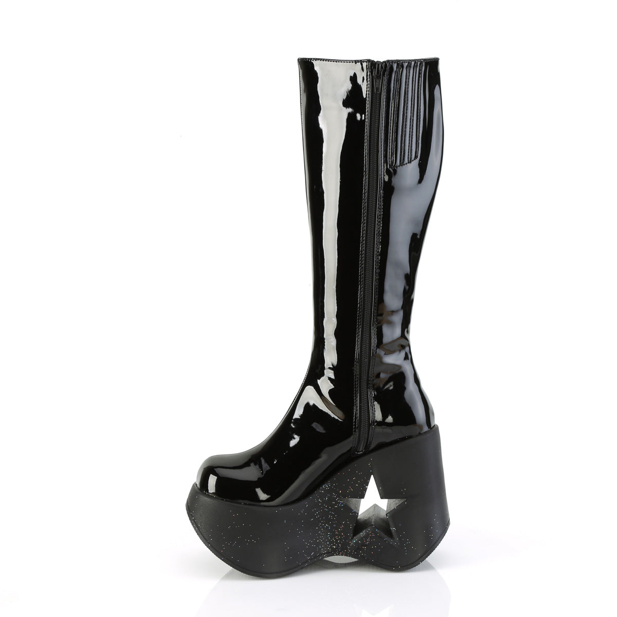 DemoniaCult Boots DYNAMITE-218 Blk Pat-Blk Multi Glitter