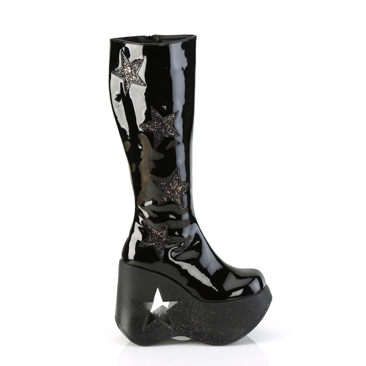 DemoniaCult Boots DYNAMITE-218 Blk Pat-Blk Multi Glitter