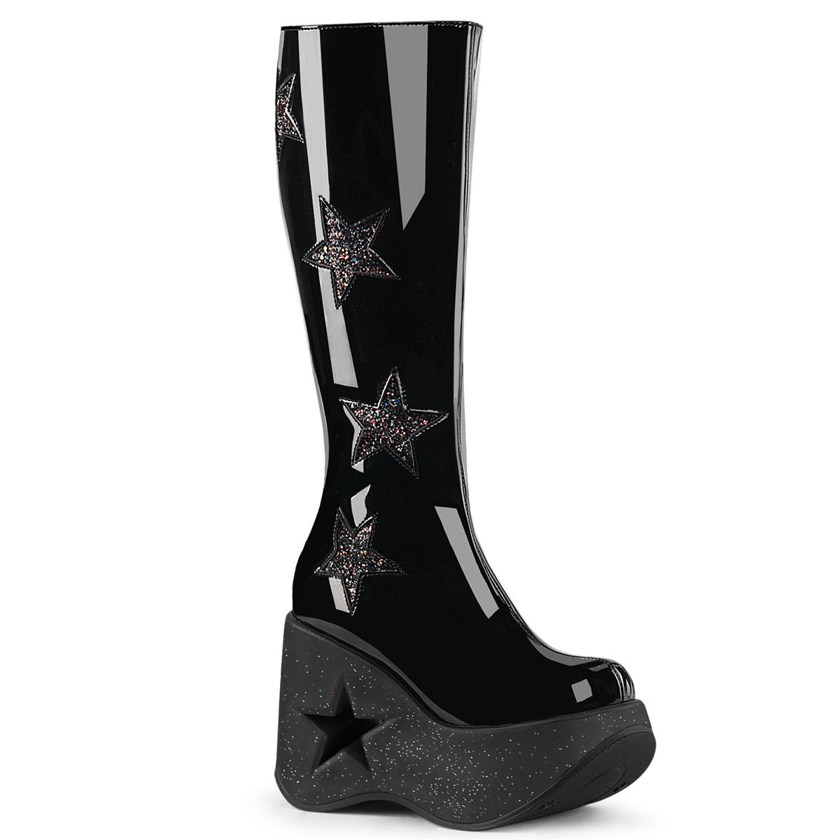 DemoniaCult Boots DYNAMITE-218 Blk Pat-Blk Multi Glitter
