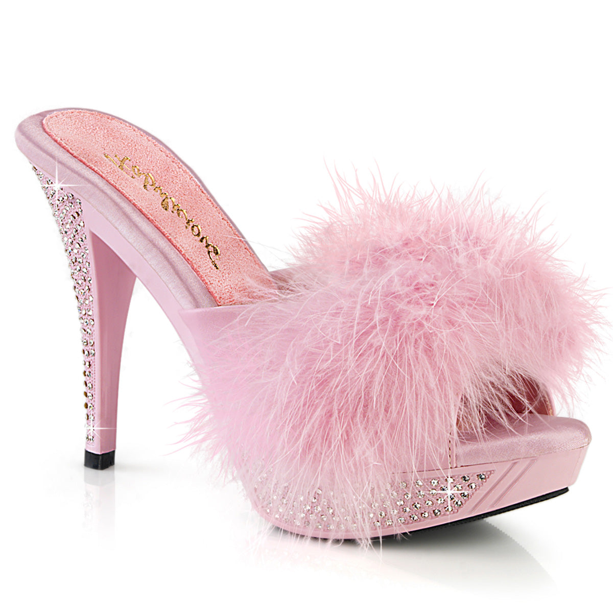 Fabulicious ELEGANT-401F B. Pink Marabou-Faux Leather/B. Pink