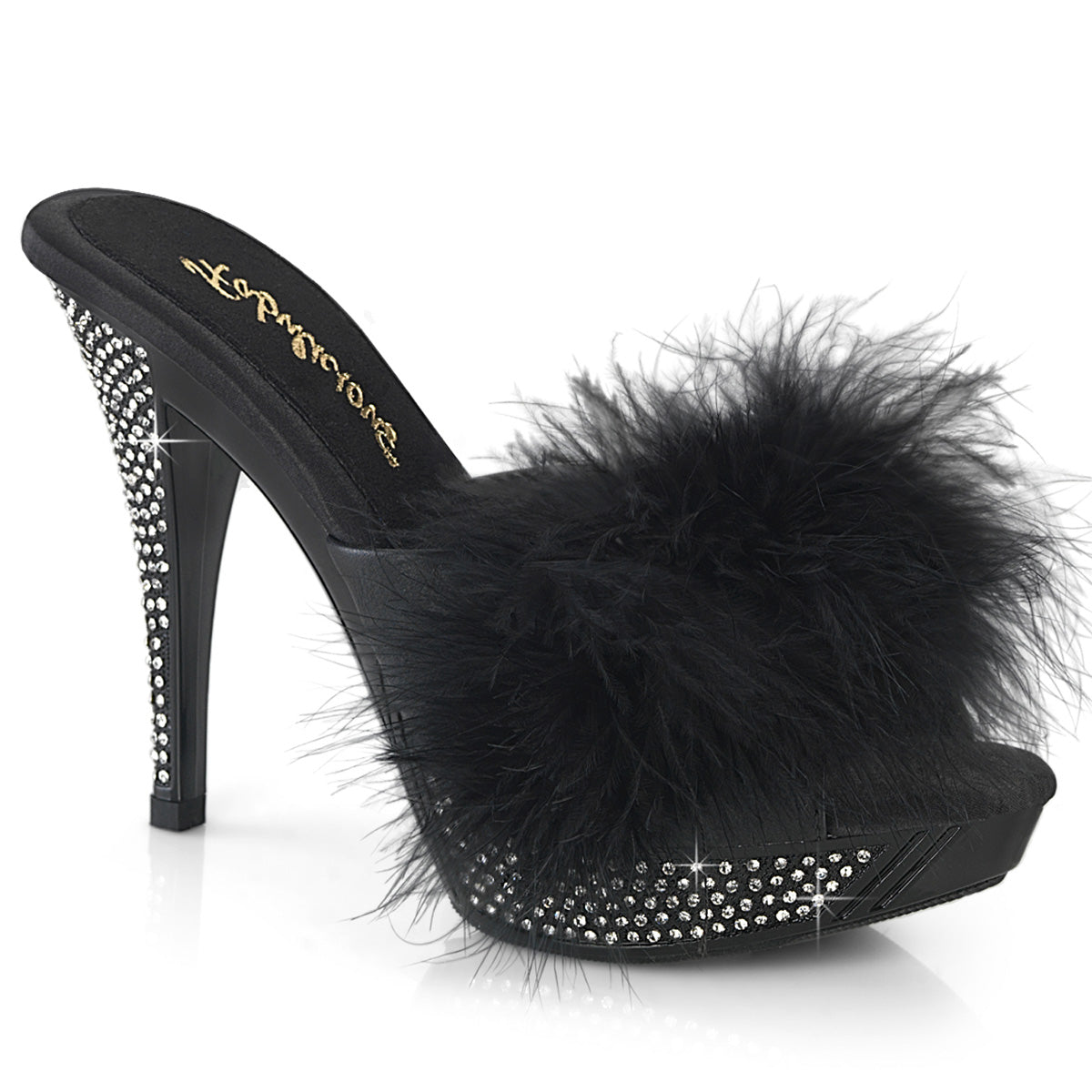 Fabulicious ELEGANT-401F Blk Marabou-Faux Leather/Blk