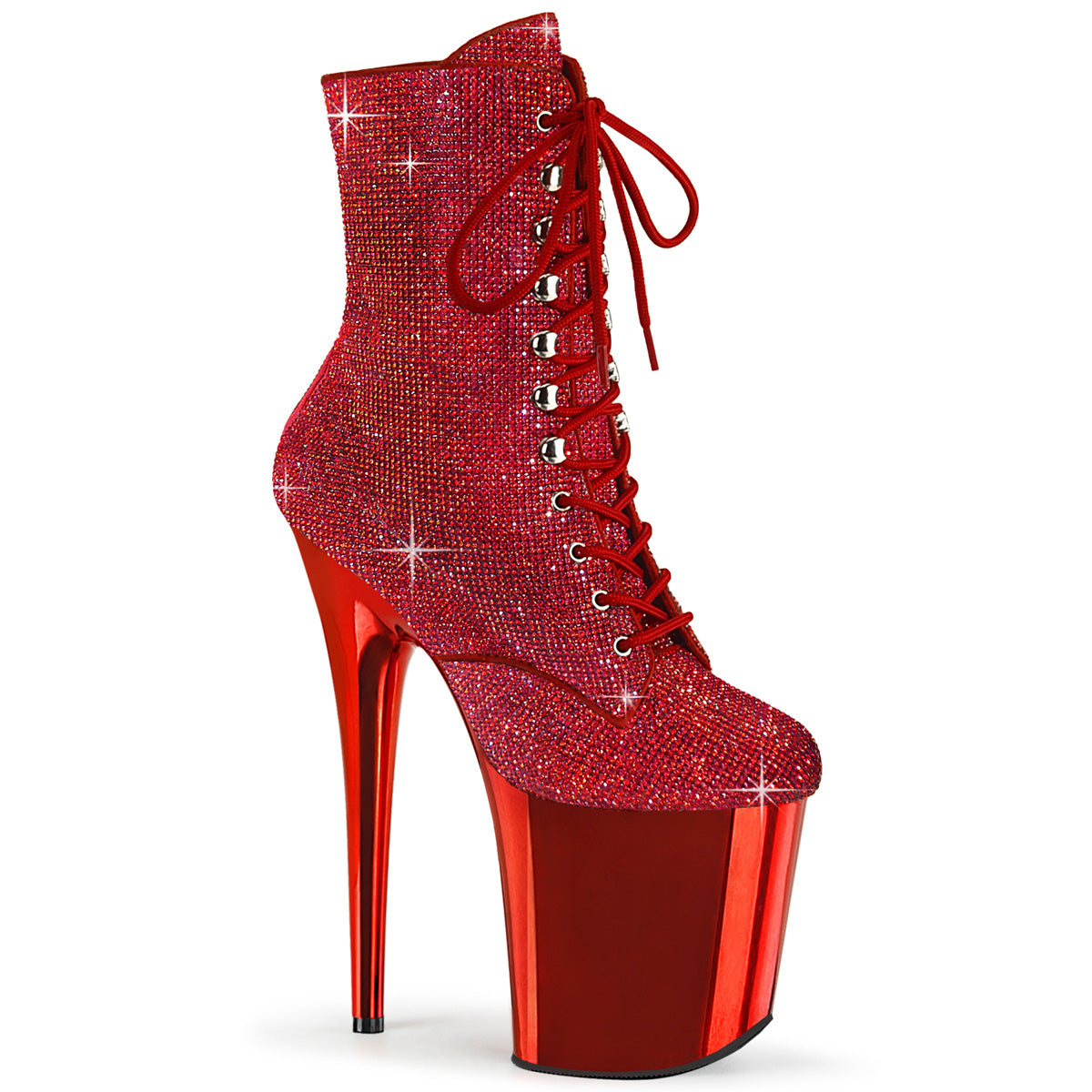 Pleaser Ankle Boots FLAMINGO-1020CHRS Red RS/Red Chrome