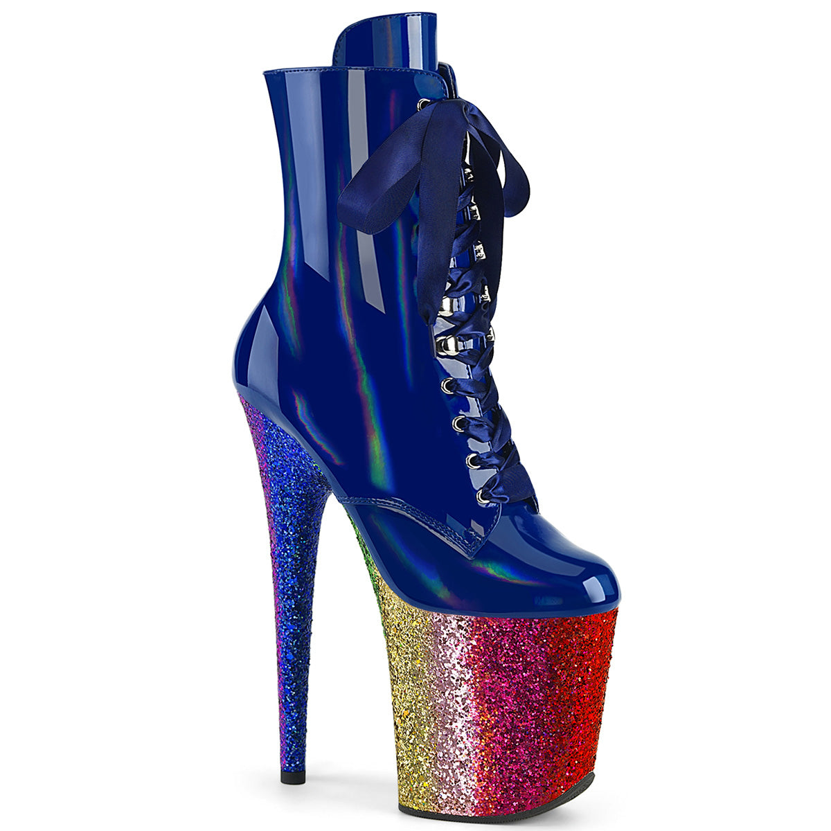 Pleaser FLAMINGO-1020HG Royal Blue Holo Pat/Rainbow Glitter