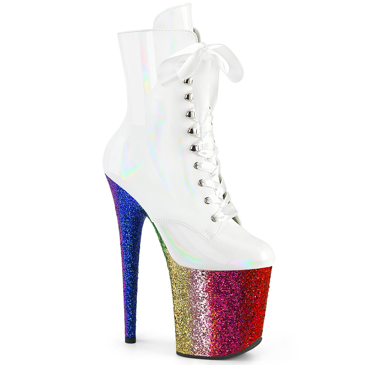 Pleaser FLAMINGO-1020HG Wht Holo Pat/Rainbow Glitter