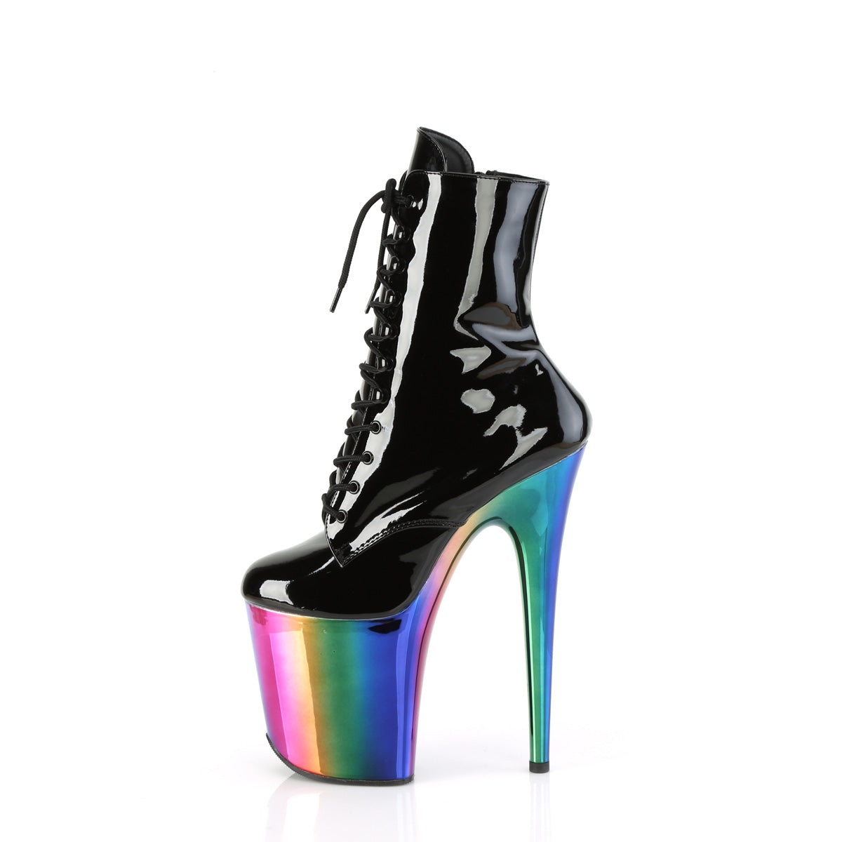 Pleaser Ankle Boots FLAMINGO-1020RC Blk Pat/Rainbow Chrome