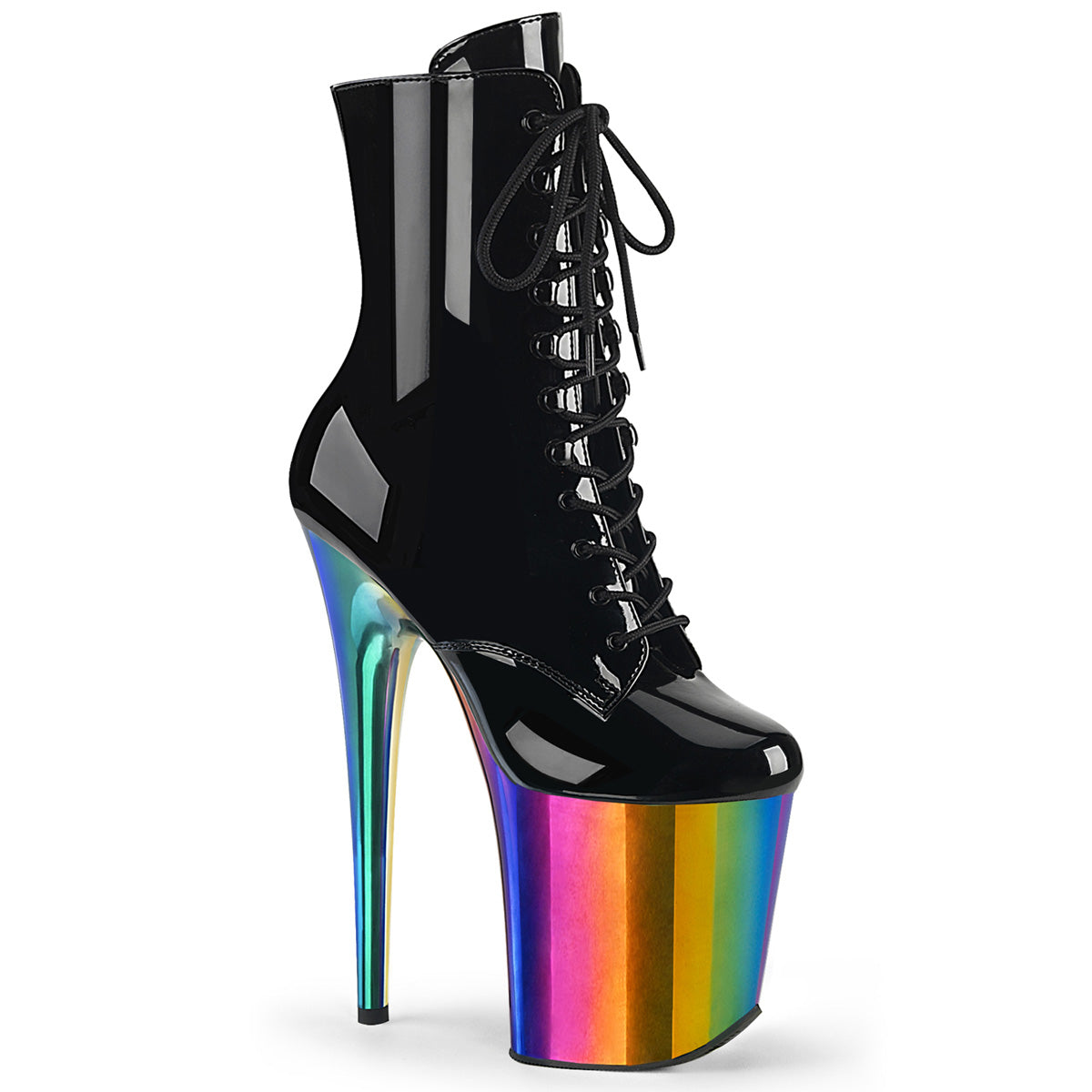Pleaser Ankle Boots FLAMINGO-1020RC Blk Pat/Rainbow Chrome