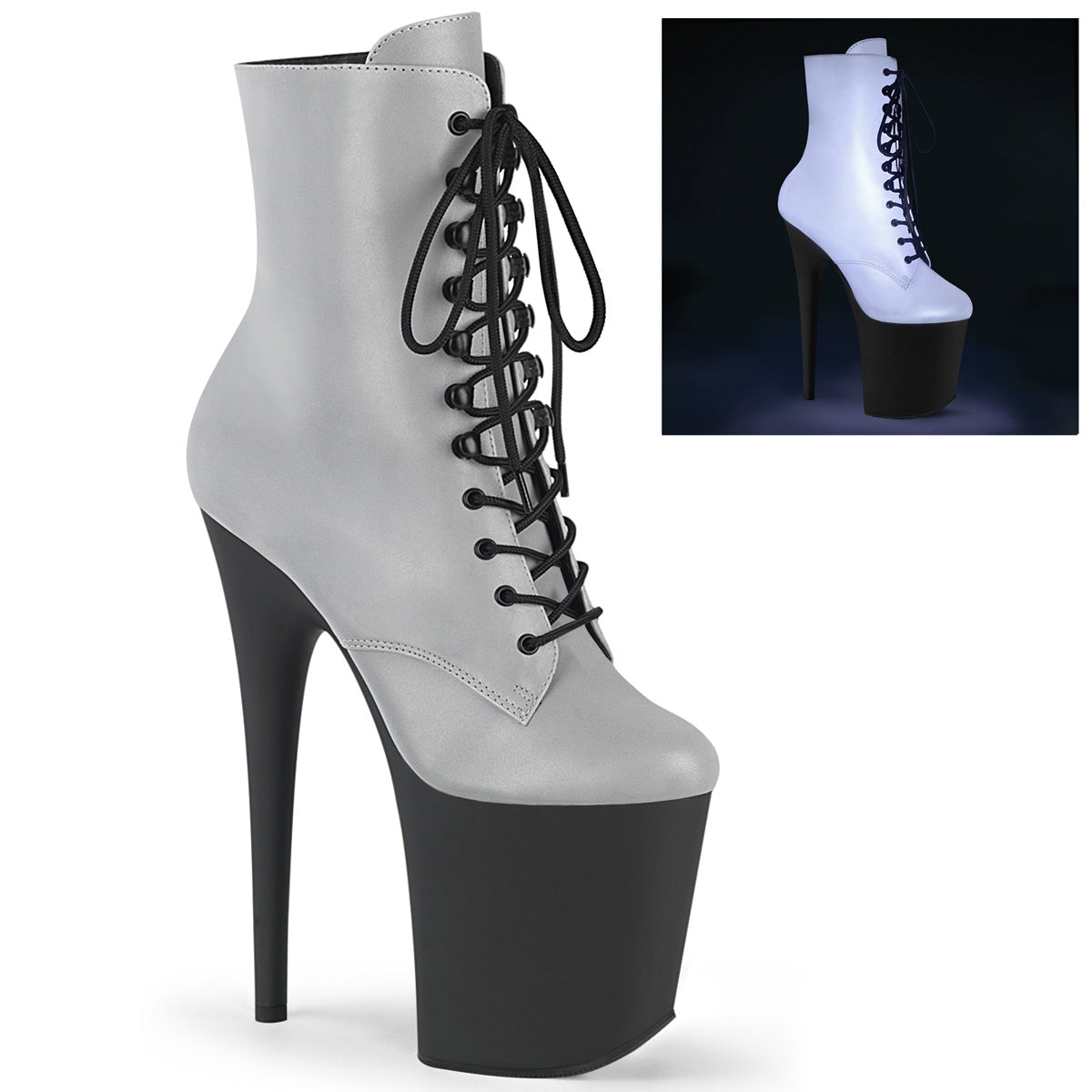 Pleaser Womens Ankle Boots FLAMINGO-1020REFL Slv Reflective/Blk Matte