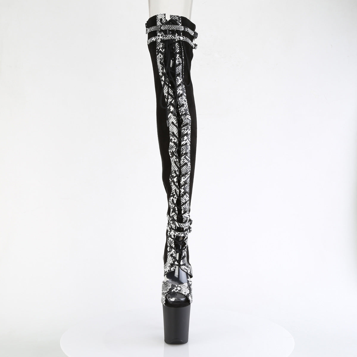 Pleaser Boots FLAMINGO-3027SP Blk Faux Suede-Snake Print Faux Le./Blk Matte