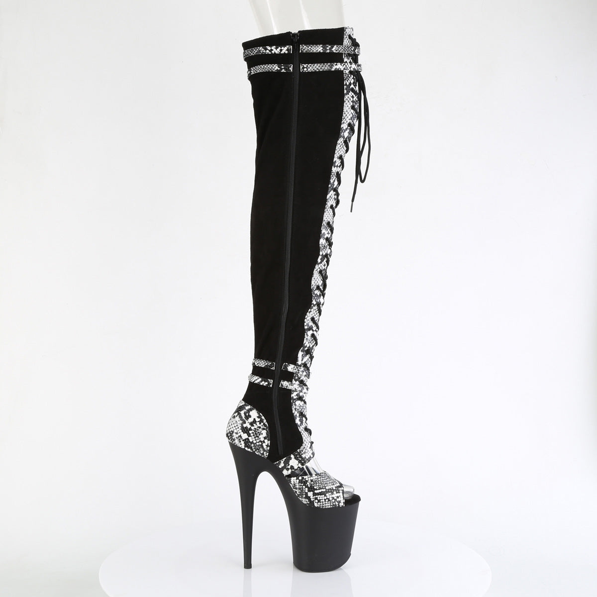 Pleaser Boots FLAMINGO-3027SP Blk Faux Suede-Snake Print Faux Le./Blk Matte