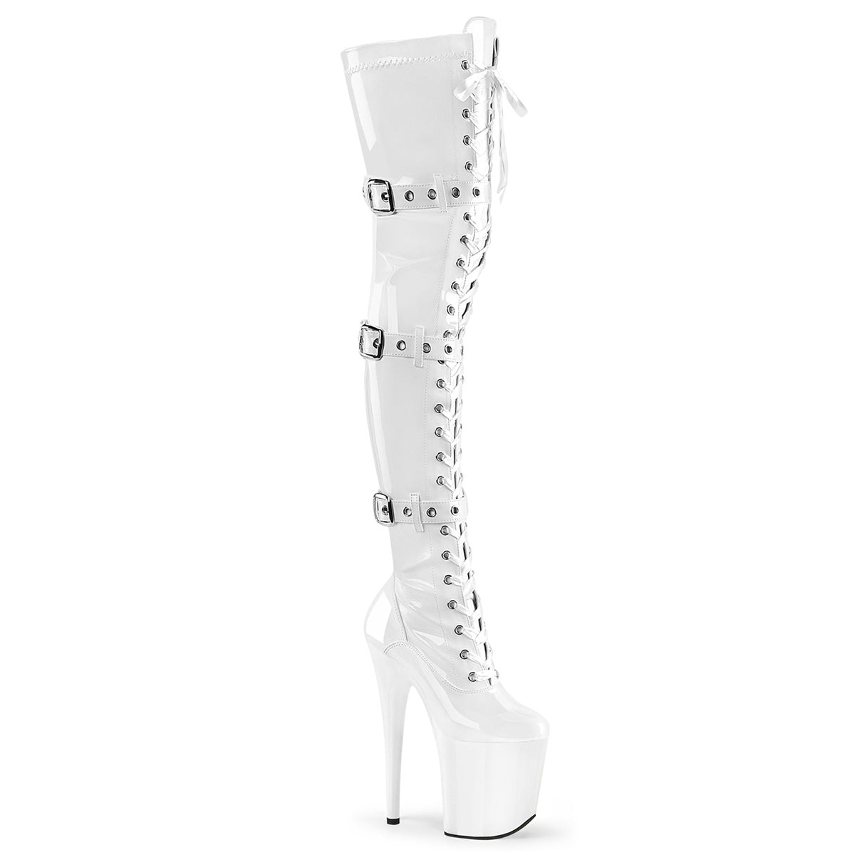 Pleaser FLAMINGO-3028 Wht Str. Pat/Wht
