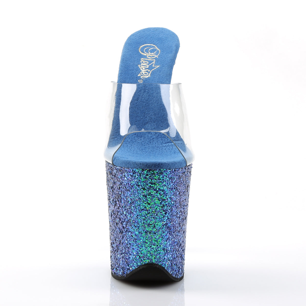 Pleaser Womens Sandals FLAMINGO-801LG Clr/Blue Holo Glitter