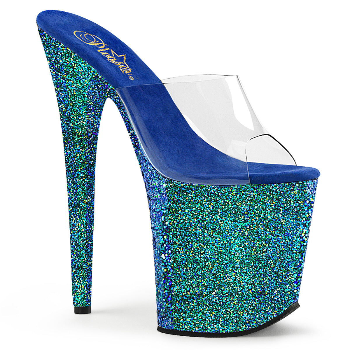 Pleaser Womens Sandals FLAMINGO-801LG Clr/Blue Holo Glitter