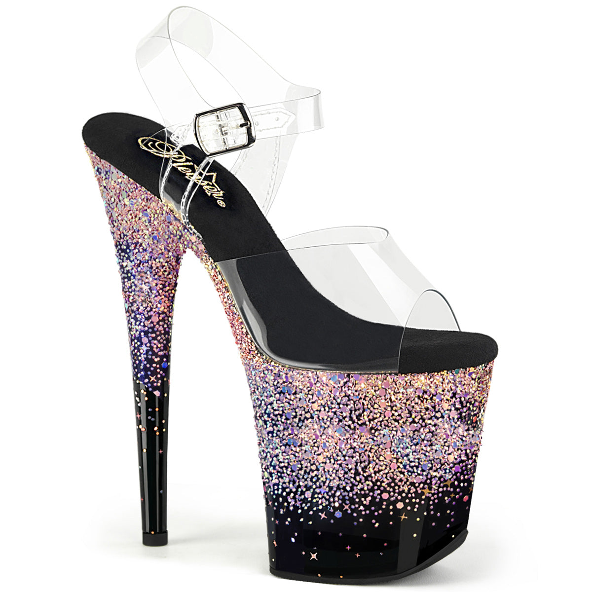 Pleaser FLAMINGO-808SS Clr/Blk-Dusty Blush Multi Glitter