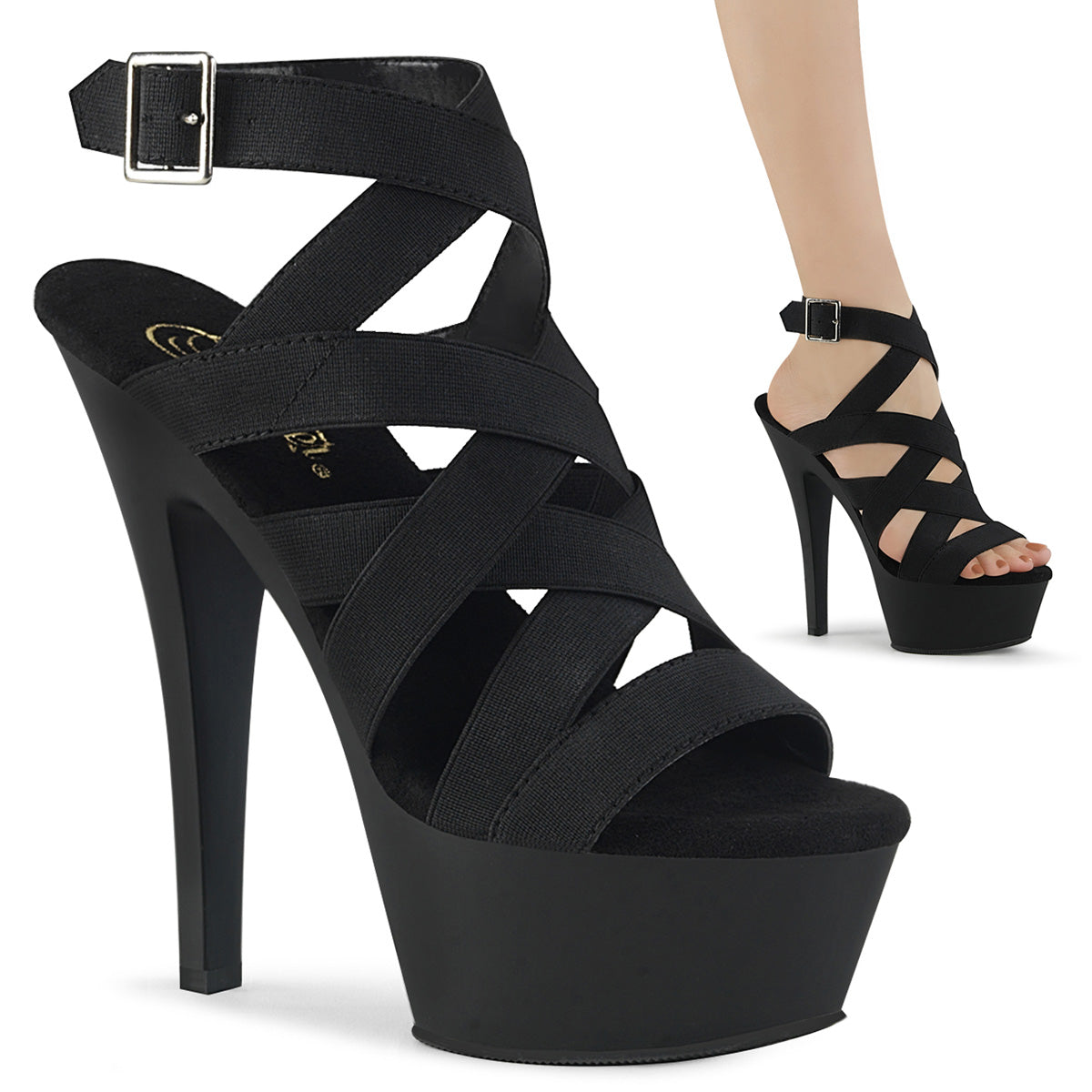 Pleaser Womens Sandals KISS-241 Blk Elastic Band/Blk Matte