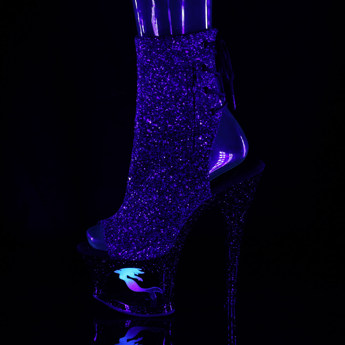 Pleaser Womens Ankle Boots MOON-1018MER Purple-Blk Ombre Glitter/Blk