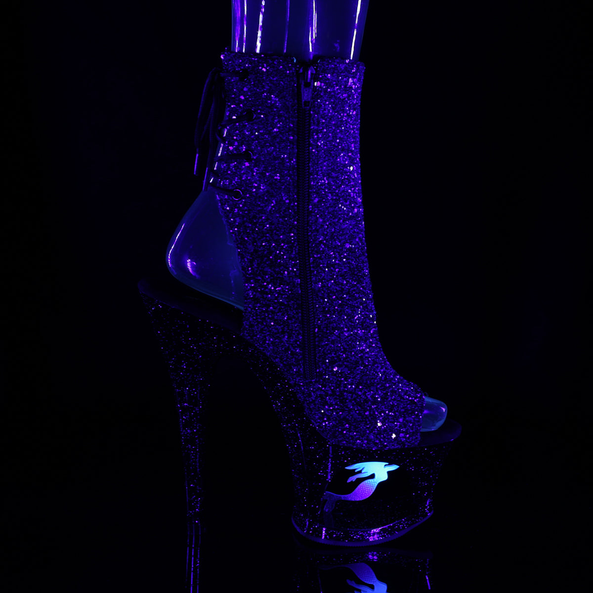 Pleaser Womens Ankle Boots MOON-1018MER Purple-Blk Ombre Glitter/Blk
