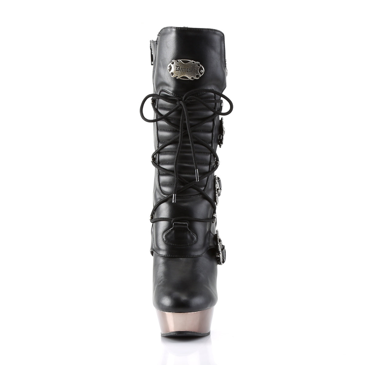 DemoniaCult Womens Boots MUERTO-1026 Blk Vegan Leather/Pewter Chrome