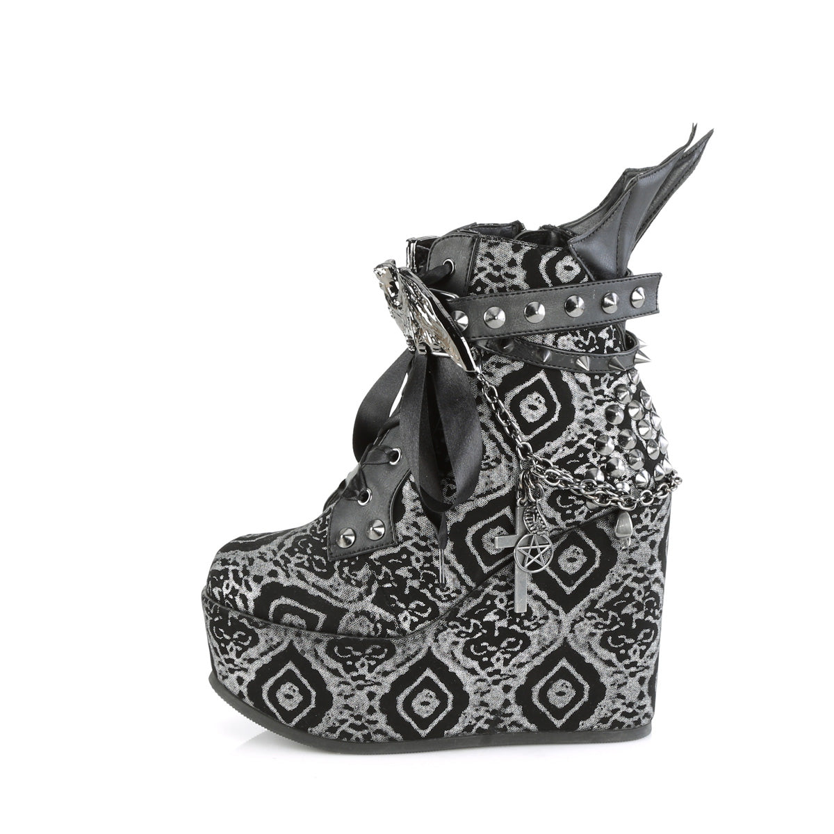 DemoniaCult Ankle Boots POISON-107 Blk-Silver Faux Nubuck Leather