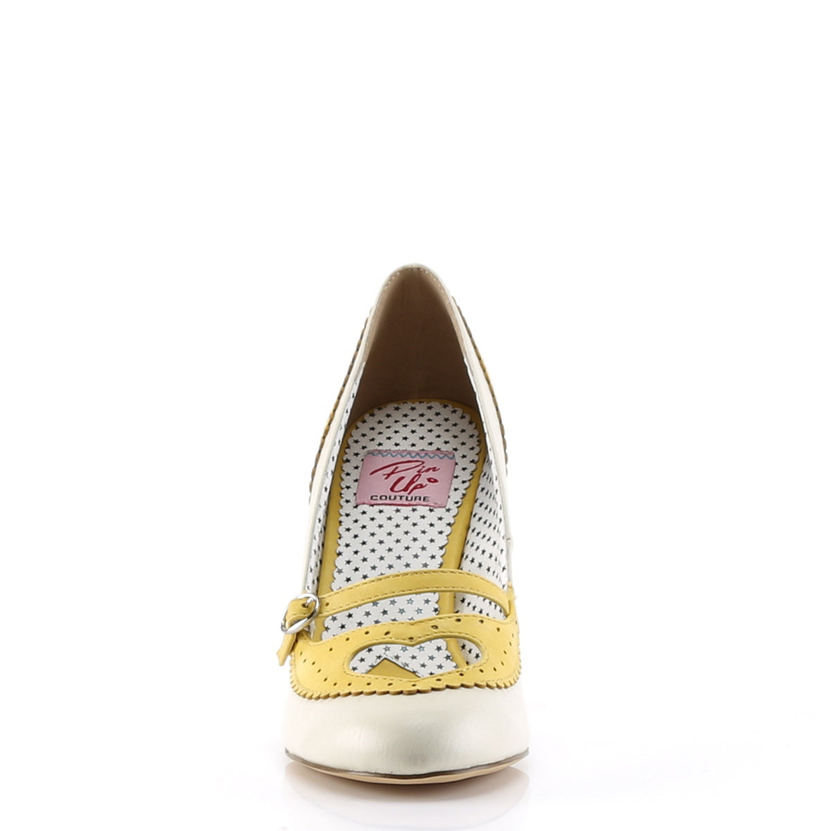 Pin Up Couture Womens Pumps POPPY-18 Yellow-Cream Faux Leather