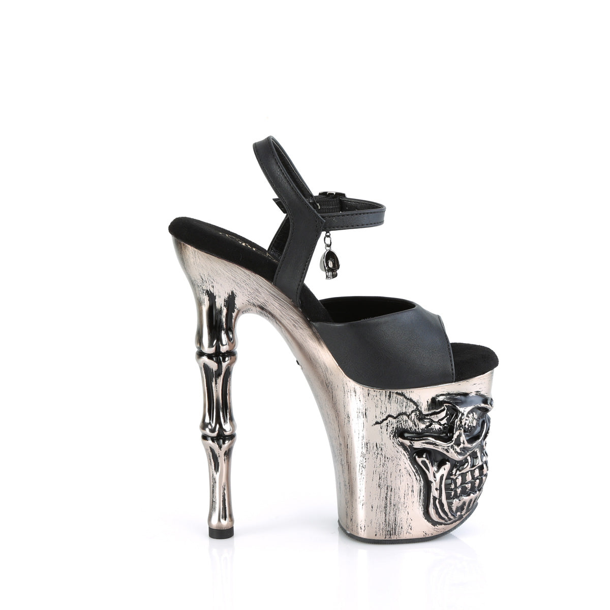 Pleaser Sandals RAPTURE-809-LT Blk Faux Leather/Satin Pewter Chrome