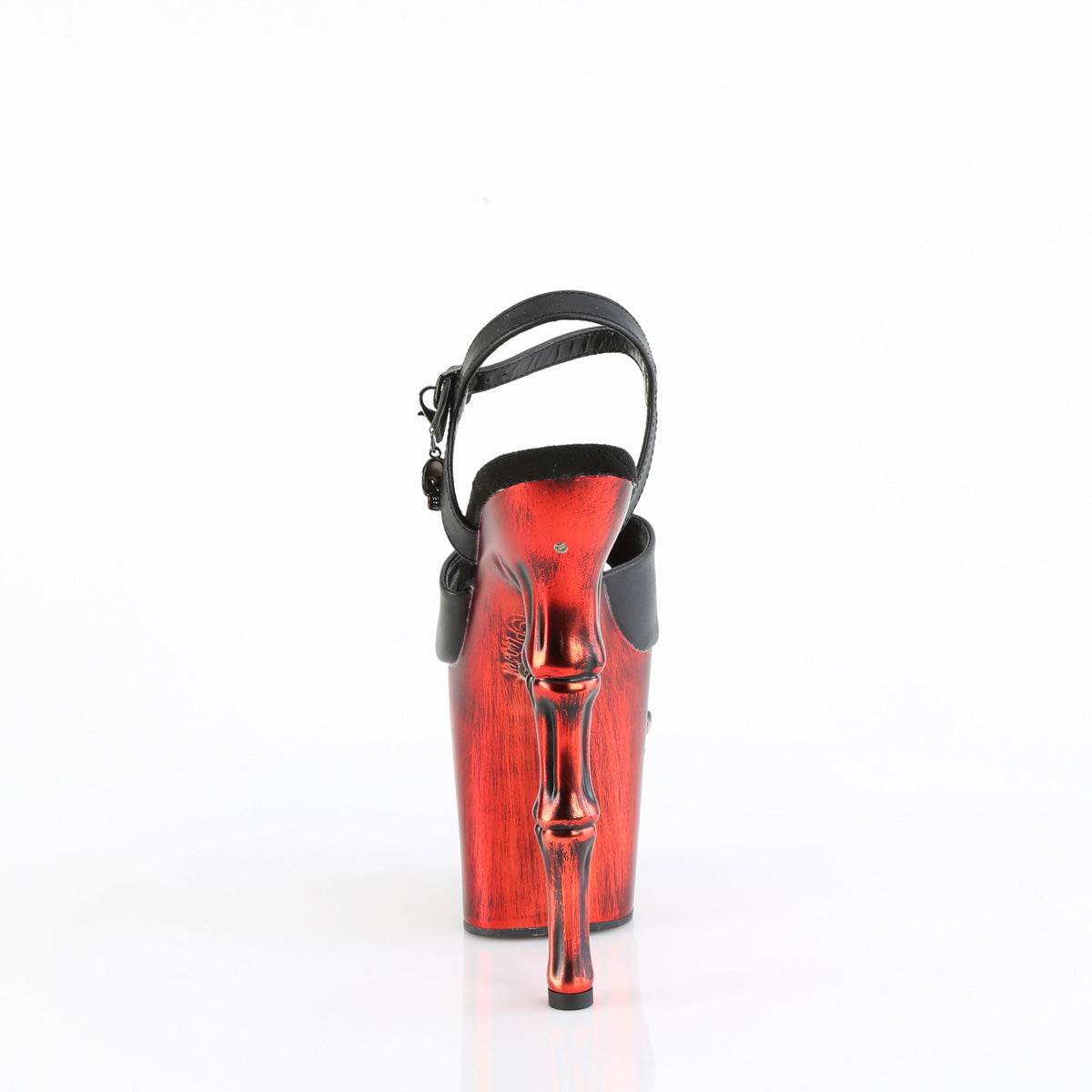 Pleaser Sandals RAPTURE-809-LT Blk Faux Leather/Satin Red Chrome
