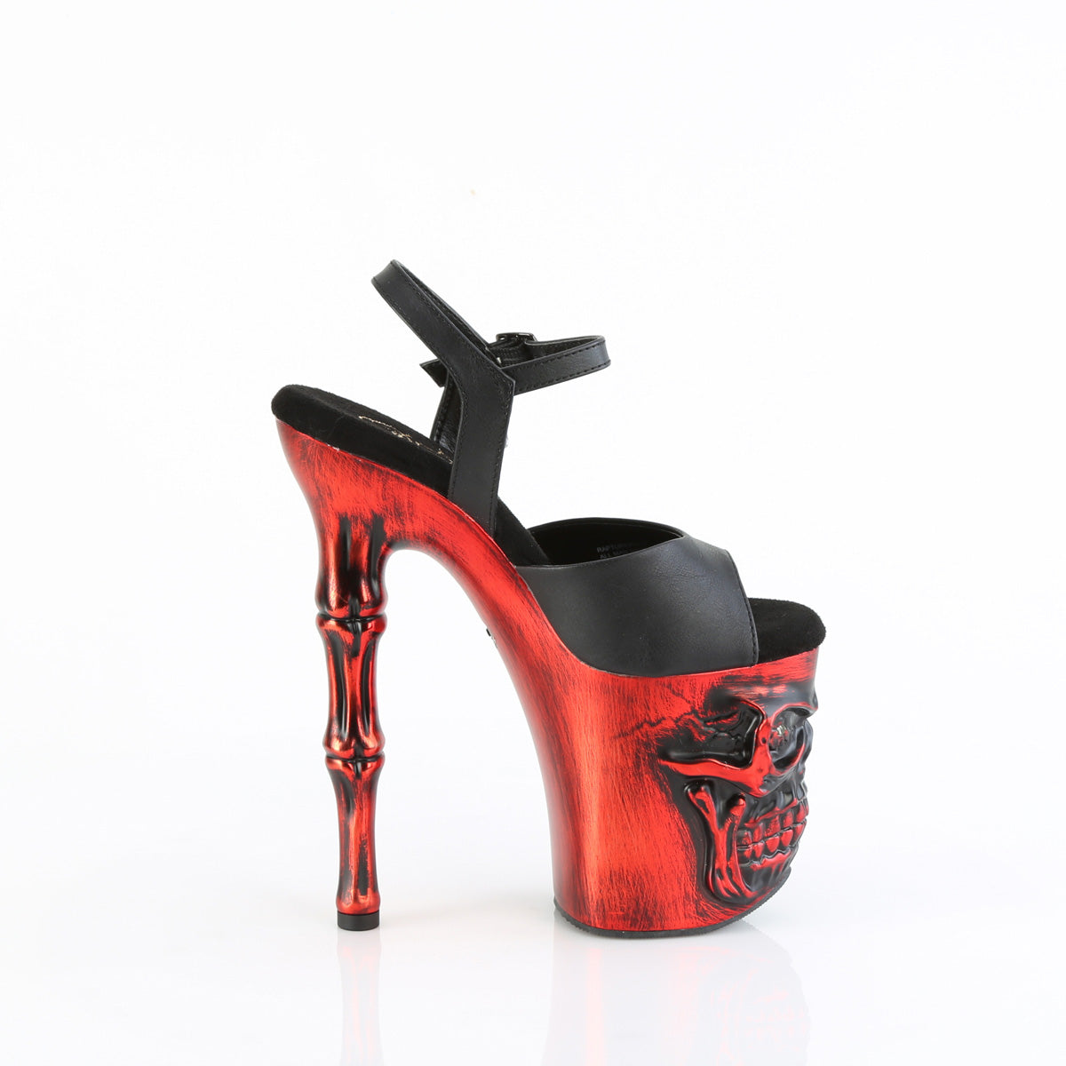 Pleaser Sandals RAPTURE-809-LT Blk Faux Leather/Satin Red Chrome