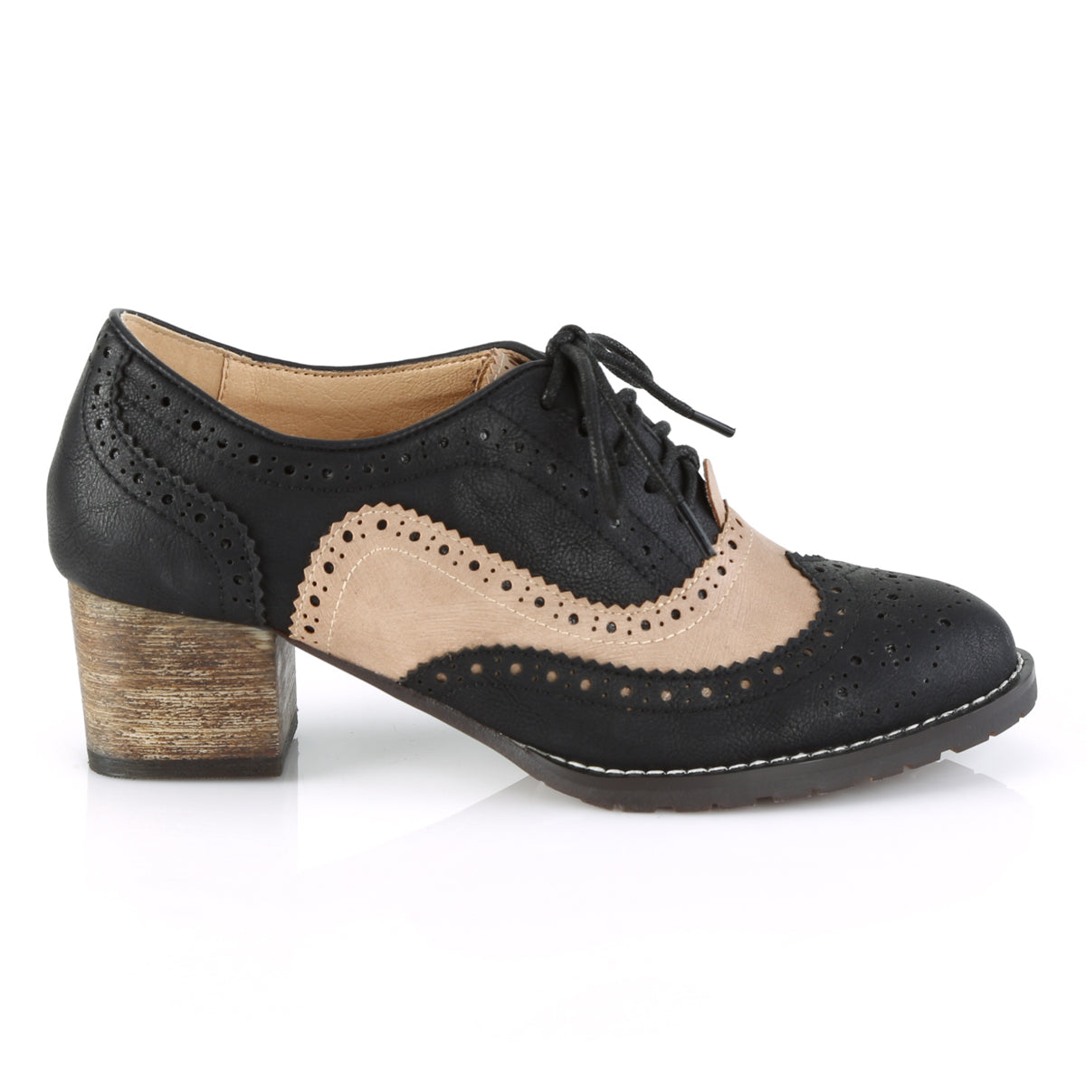 Pin Up Couture Womens Pumps RUSSELL-34 Black-Tan Faux Leather