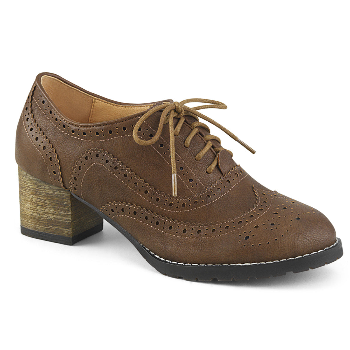 Pin Up Couture Womens Pumps RUSSELL-34 Brown Faux Leather
