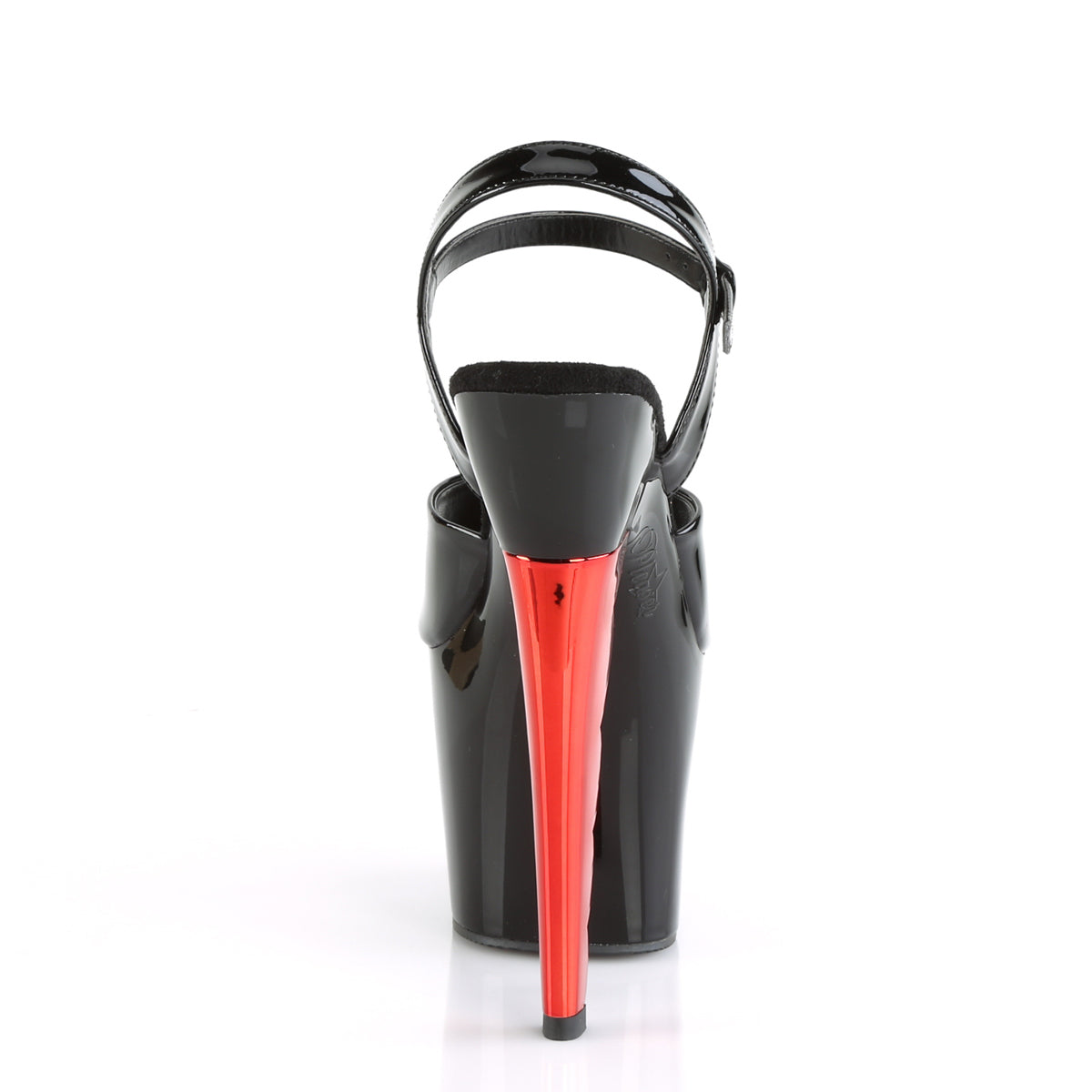 Pleaser Womens Sandals SCALLOP-709CH Blk Pat/Blk-Red Chrome