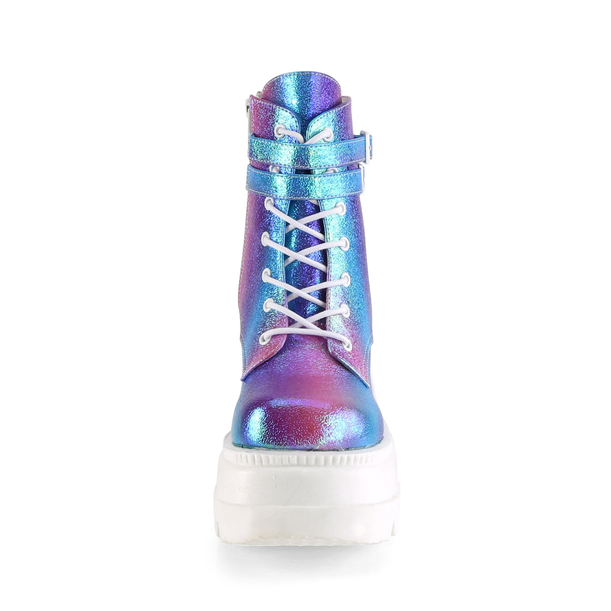 DemoniaCult Womens Ankle Boots SHAKER-52 Purple Multi Iridescent Vegan Leather